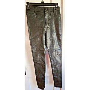ZARA‎ black faux leather leggings front ankle zip skinny pants woman M zip fly
